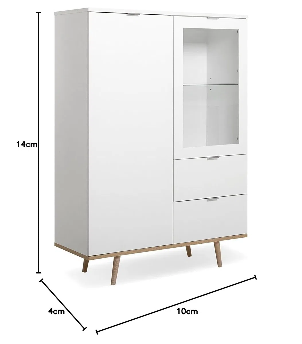Highboard - skandinavisches Design (B/H/T: ca.: 100 x 140 x 40 cm) Massivholzfüße, verchromte Metallgriffe - made in Germany