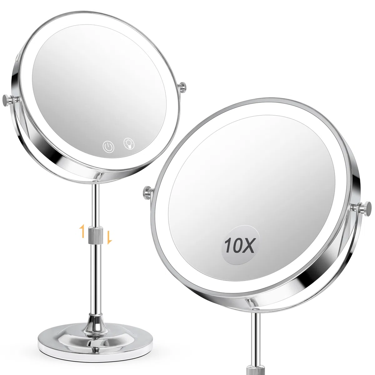 22,9 cm Make-up-Spiegel mit Lichtern, 5000 mAh wiederaufladbarer Kosmetikspiegel, 1 x 10 x doppelseitiger Vergrößerungsspiegel mit verstellbarer Höhe, 3 Farben, stufenloses Dimmen