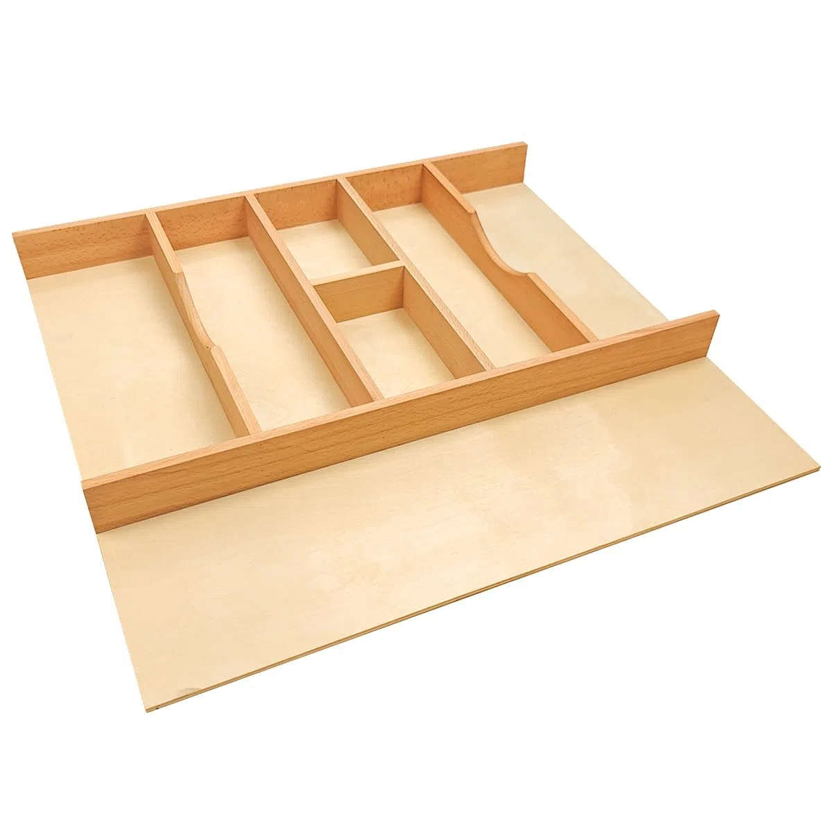 Besteck-Schubladen-Organizer – zuschneidbar mit verstellbaren Trennwänden für die Aufbewahrung von Küchenutensilien, Buchenholzrahmen mit 11 Größen (Raster, 61 x 55,9 cm (B x T)